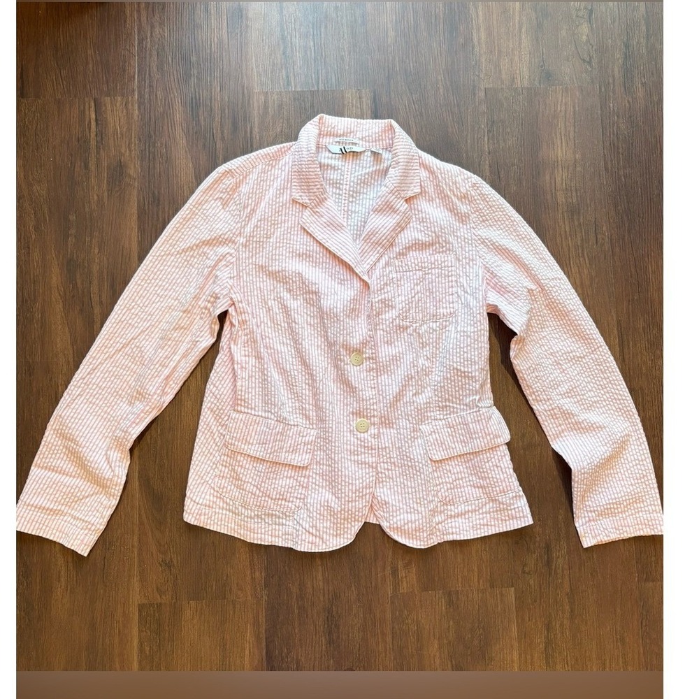 Coastal Chic IZOD Pink White Seersucker Stretch Blazer Jacket Medium Classic